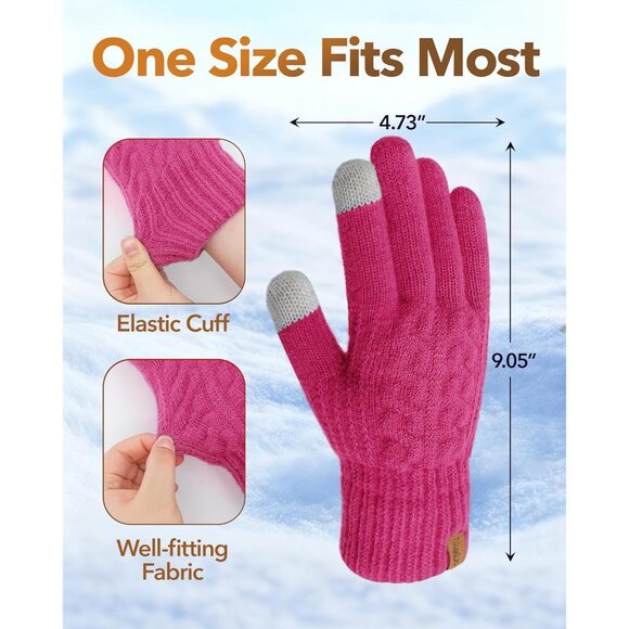 ⚡Women & Men Rose Pink Winter Touch Screen Warm Thick Fleece Lined Knit Gloves - Picture 2 of 7